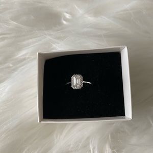 Emerald Cut Halo Sterling Silver Cubic Zirconia Engagement/Wedding Ring